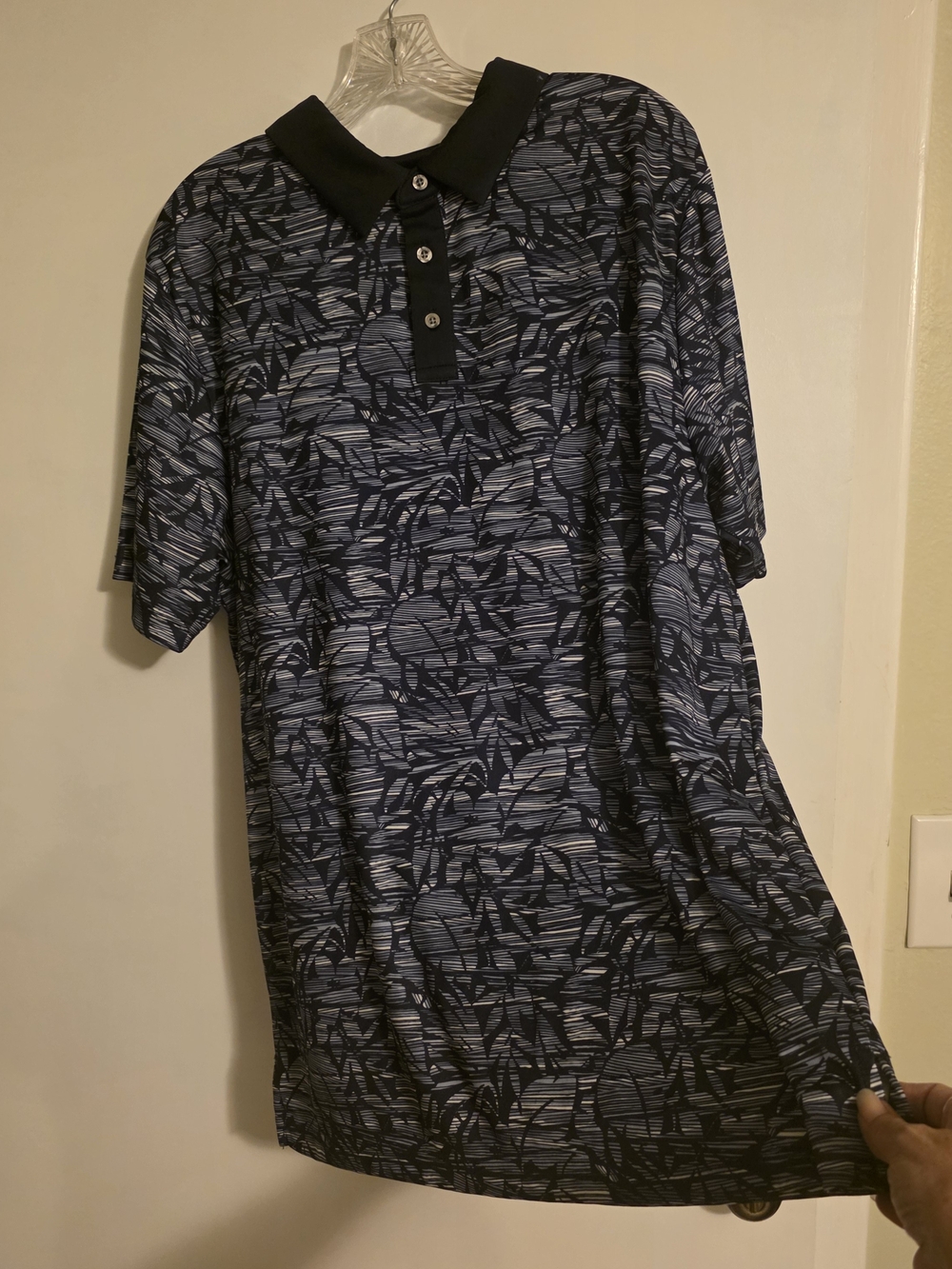 PGA Tour Mens XL Polo Shirt Dark Navy Tropical Floral Performance Stretch Golf